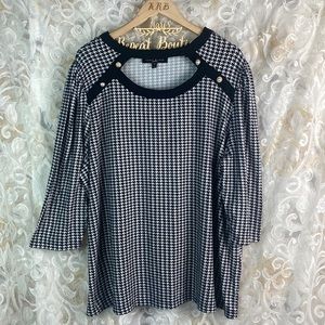 Como Black Gingham Houndstooth Black White Cut Out Embellished buttons dressy 3x